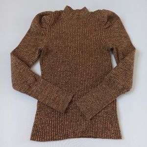 3/$15 Brown Ribbed Sweater With Puffy Sleeves